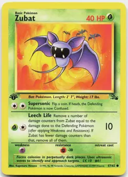 Zubat 57/62 Common Fossil Pokemon 1st Edition Lightly Played - Image 1