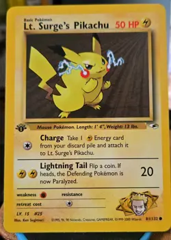 2000 Lt Surge's Pikachu 81/132 1st Edition Gym Challenge Pokemon TCG NM New - Image 1