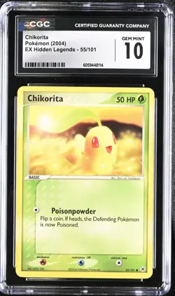 CGC 10 Chikorita 55/101 EX Hidden Legends 2004 Pokemon Card - Image 1