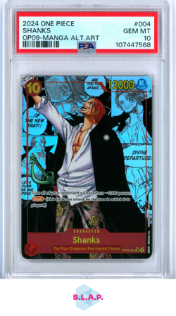 SHANKS MANGA ALT ART ONE PIECE EN OP09-EMPERORS IN THE NEW WORLD 2024 004 PSA 10 - Image 1