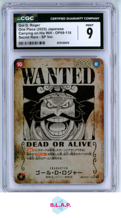 GOL D. ROGER WANTED CARRYING ON HIS WILL (OP13) SP VER. OP09-118 ONE PIECE CGC 9 - Image 1