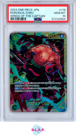 RORONOA ZORO ONE PIECE JAPANESE OP06-WINGS OF THE CAPTAIN 2023 118 PSA 10 - Image 1