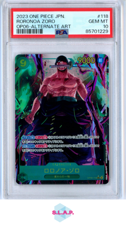 RORONOA ZORO ALT ART ONE PIECE JAP OP06-WINGS OF THE CAPTAIN 2023 118 PSA 10 - Image 1