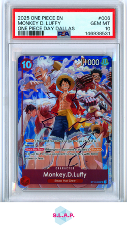 MONKEY D. LUFFY ONE PIECE DAY DALLAS ONE PIECE PROMOS ST10-006 2025 006 PSA 10 - Image 1