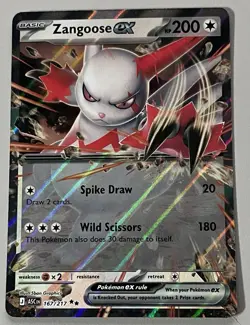 Pokemon Ascended Heroes Zangoose ex Basic Double Rare HoloFoil #167/217 - Image 1