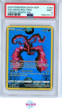 GALARIAN MOLTRES CROWN ZENITH TIN POKEMON SWSH BLACK STAR PROMO 2023 284 PSA 9 - Image 1