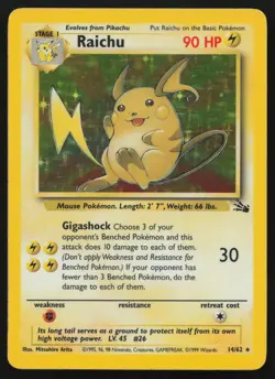 Raichu 14/62 Unlimited Holo Holo Rare Fossil Pokemon English LP - Image 1