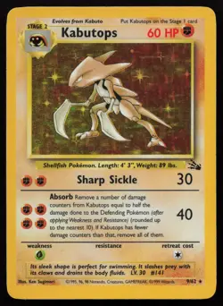 Kabutops 9/62 Unlimited Holo Holo Rare Fossil Pokemon English LP - Image 1
