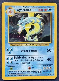 Pokemon TCG Gyarados 6/102 Base Set Unlimited Holo Rare Vintage - Image 1