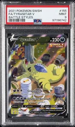 2021 POKEMON SWORD & SHIELD BATTLE STYLES #155 FULL ART/TYRANITAR V PSA 9 - Image 1