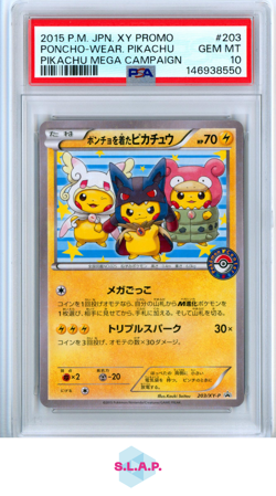 PONCHO-WEAR. PIKACHU MEGA CAMPAIGN POKEMON JAP XY PRM 2015 203 PSA 10 - Image 1