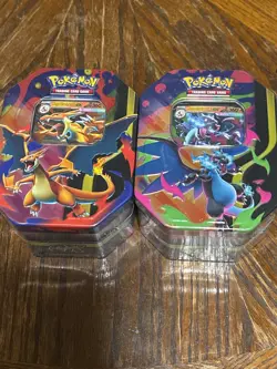 Pokemon TCG Mega Charizard X + Y ex Sealed Tin Bundle Lot Set Of 2 - Image 1