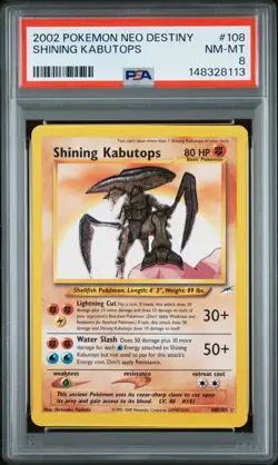 Pokemon Shining Kabutops Neo Destiny Secret Rare Holo 108/105 PSA 8 Unlimited - Image 1