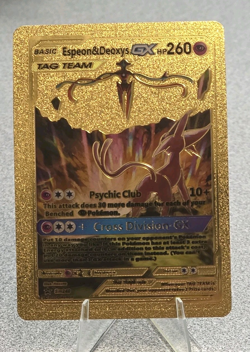 Pokemon Espeon & Deoxys GX Tag Team 260hp Gold Foil Fan Art Collector Card TCG - Image 1