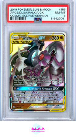 ARCEUS&DIALGA&PALKIA GX POKEMON 156 2019 COSMIC ECLIPSE ULTRA RARE GERMAN PSA 8 - Image 1