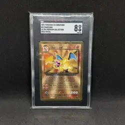 Pokemon Charizard Celebrations Ultra-Premium Coll. Gold Metal Promo #4 SGC 8 NM - Image 1