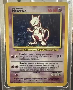 Pokemon TCG Base Set Mewtwo Holo Rare 10/102 1999 English 60 HP Ken Sugimori - Image 1
