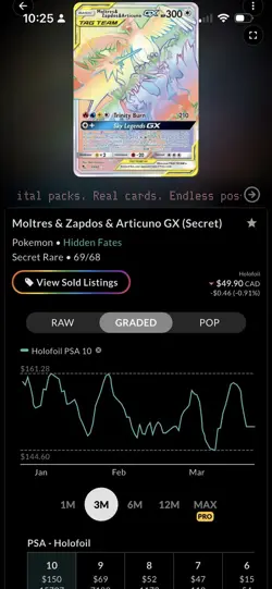 PSA 10 Moltres Zapdos Articuno GX 69 Full Art Secret Pokemon Hidden Fates 2019 - Image 3