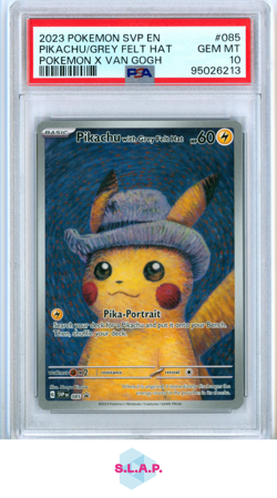 PIKACHU/GREY FELT HAT POKEMON X VAN GOGH SVP EN-SV BLCK STR PRM 2023 085 PSA 10 - Image 1