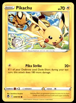 Pikachu 049/195 Common Silver Tempest Pokemon Lightly Played - Image 1
