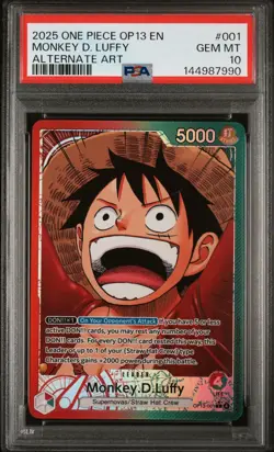 2025 ONE PIECE OP13-CARRYING ON HIS WILL #001 MONKEY D. LUFFY ALT ART PSA 10 - Image 1