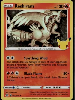 Reshiram Holo Rare Celebrations 002/025 Fire Pokemon Card - Image 1