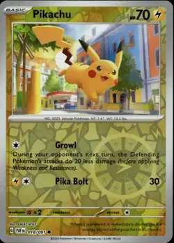 Pikachu - Common SV: Paldean Fates 018/091 Lightning Reverse Holo Pokemon Card - Image 1