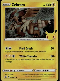 Zekrom Holo Rare Celebrations 010/025 Lightning Pokemon Card - Image 1