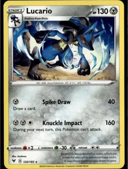 Lucario Rare SWSH04: Vivid Voltage 120/185 Metal Pokemon Card - Image 1