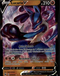 Lucario V Ultra Rare Champion's Path 27/73 Fighting Holo Pokemon Card - Image 1