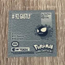 SHIPS SAME DAY Pokemon 1999 Artbox Series 1 Stickers Gastly #92 - Image 2