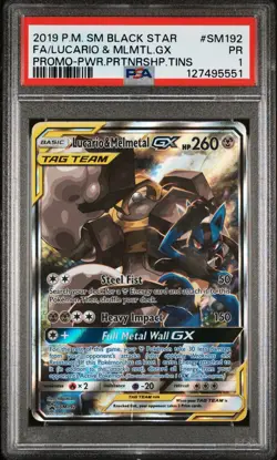 Pokemon Lucario & Melmetal GX Promo TAG TEAM SM192 Full Art Holo PSA 1 | POP 12 - Image 1