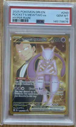 Pokemon PSA 10 Team Rocket's Mewtwo ex Gold 240/182 Destined Rivals GEM 💎 MINT - Image 1