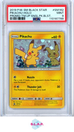 PIKACHU POKEMON SM162 2019 SM BLACK STAR PROMOS HOLO ENGLISH PSA 9 - Image 1