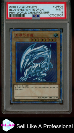 BLUE EYES WHITE DRAGON YU-GI-OH! WORLD CHAMP PRM 2018 2018-JPP01 2018 JP PSA 9 - Image 1