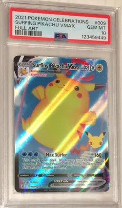 2021 Pokemon SWSH Celebrations PSA 10 Surfing Pikachu VMAX FULL ART Holo #009 - Image 1