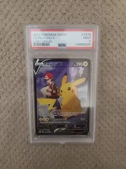 2022 Pokemon Pikachu v TG16/TG30 Swsh11 Lost Origin Full Art Holo PSA 9 - Image 1