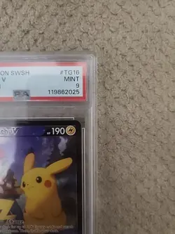 2022 Pokemon Pikachu v TG16/TG30 Swsh11 Lost Origin Full Art Holo PSA 9 - Image 2