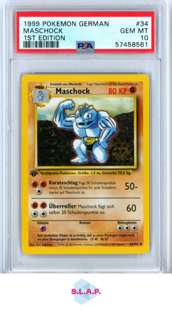 MASCHOK POKEMON 34 1999 BASE SET 1ST EDITION GEM MT DEU PSA 10 - Image 1