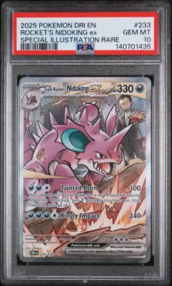 2025 POKEMON DRI EN-DESTINED RIVALS #233 TEAM ROCKET'S NIDOKING EX PSA 10 - Image 1