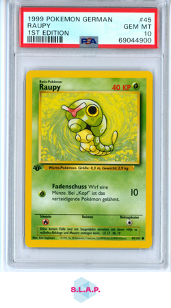 RAUPY POKEMON 45 1999 BASE SET 1ST EDITION GEM MT DEU PSA 10 - Image 1