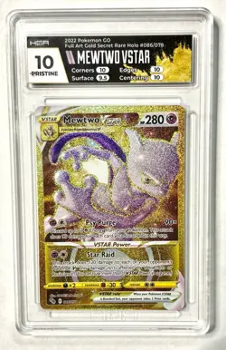 2022 Pokemon GO Mewtwo VSTAR HGA 10 Full Art Gold Secret Rare Holo 086/078 - Image 1