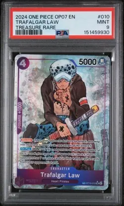 2024 ONE PIECE OP07-500 YEARS IN THE FUTURE (TREASURE RARE) TRAFALGAR LAW PSA 9 - Image 1