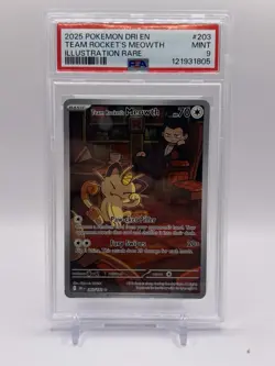 2025 POKEMON DRI EN-DESTINED RIVALS ILLUSTRATION RARE TEAM ROCKET'S MEOWTH PSA 9 - Image 1