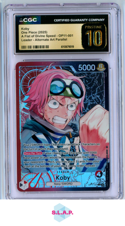 KOBY A FIST OF DIVINE SPEED OP11 ALT ART OP11-001 ONE PIECE CGC PRISTINE 10 - Image 1