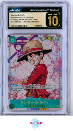 MONKEY D. LUFFY CARRYING ON HIS WILL ALT ART OP13-118 ONE PIECE CGC PRISTINE 10 - Image 1