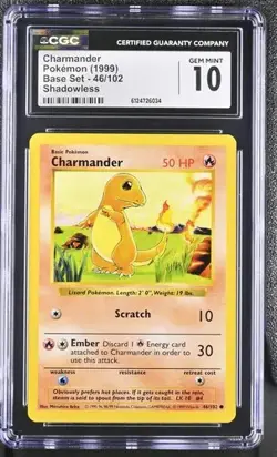 1999 Pokemon Base Set Charmander Shadowless 46/102 CGC 10 #46/102 - Image 1