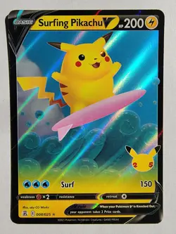 Surfing Pikachu V 2021 Pokemon Celebrations #008 - 25th Anniversary - NRMT-MINT! - Image 1