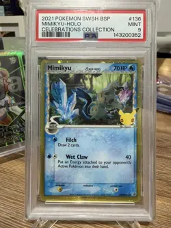2021 POKEMON SWSH BLACK STAR PROMO CELEBRATIONS COLL #136 MIMIKYU-HOLO PSA 9 - Image 1