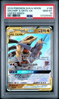 2019 POKEMON SUN & MOON UNIFIED MINDS #146 GARCHOMP & GIRATINA GX PSA 10 - Image 1